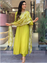 Thumbnail for Lyush Women Party Wear Embroidery Worked Kurta With Pant And Duppata Set - Lemon Yellow
