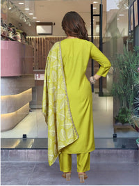 Thumbnail for Lyush Women Party Wear Embroidery Worked Kurta With Pant And Duppata Set - Lemon Yellow