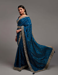 Thumbnail for NOZ2TOZ Women Party Wear Premium Chinon Silk Saree with Unstitched Blouse - Petrol