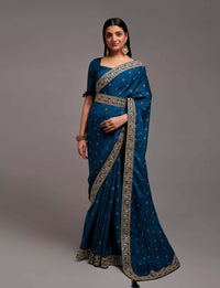 Thumbnail for NOZ2TOZ Women Party Wear Premium Chinon Silk Saree with Unstitched Blouse - Petrol