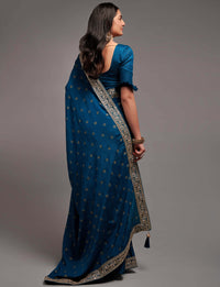 Thumbnail for NOZ2TOZ Women Party Wear Premium Chinon Silk Saree with Unstitched Blouse - Petrol
