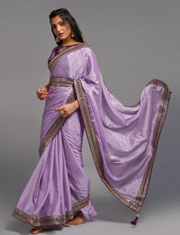 Thumbnail for NOZ2TOZ Women Party Wear Premium Chinon Silk Saree with Unstitched Blouse - Onion