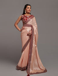 Thumbnail for NOZ2TOZ Women Party Wear Premium Chinon Silk Saree with Unstitched Blouse - Peach
