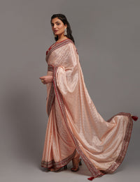 Thumbnail for NOZ2TOZ Women Party Wear Premium Chinon Silk Saree with Unstitched Blouse - Peach