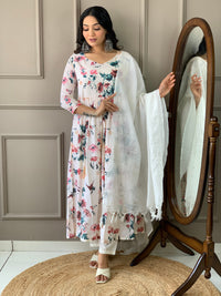 Thumbnail for NOZ2TOZ Women Party Wear Printed Kurta With Pant And Dupatta Set - Off White