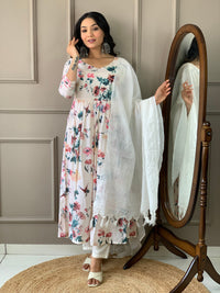 Thumbnail for NOZ2TOZ Women Party Wear Printed Kurta With Pant And Dupatta Set - Off White