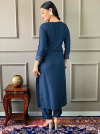 Thumbnail for NOZ2TOZ Women Party Wear Embroidery Worked Kurta With Pant And Dupatta Set - Blue