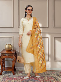 Thumbnail for NOZ2TOZ Women Party Wear Embroidery Worked Kurta With Pant And Dupatta Set - Off White