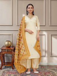 Thumbnail for NOZ2TOZ Women Party Wear Embroidery Worked Kurta With Pant And Dupatta Set - Off White