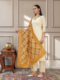 Thumbnail for NOZ2TOZ Women Party Wear Embroidery Worked Kurta With Pant And Dupatta Set - Off White