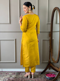 Thumbnail for NOZ2TOZ Women Party Wear Embroidery Worked Kurta With Pant And Dupatta Set - Mustard