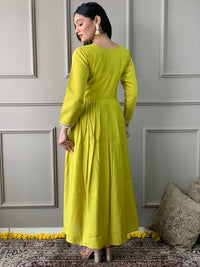 Thumbnail for NOZ2TOZ Women Party Wear Embroidery Worked Kurta With Pant And Dupatta Set - Lemon Yellow