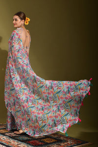 Thumbnail for NOZ2TOZ Women Party Wear Printed Linen Saree with Unstitched Blouse - Multicolour