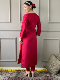 Thumbnail for NOZ2TOZ Women Party Wear Embroidery Worked Kurta With Pant And Dupatta Set - Tomato Red