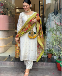 Thumbnail for NOZ2TOZ Women Party Wear Embroidery Worked Kurta With Pant And Dupatta Set - Off White