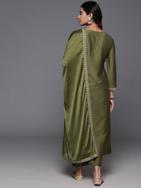 Thumbnail for NOZ2TOZ Women Party Wear Embroidery Worked Kurta With Pant And Dupatta Set - Mahendi