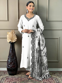 Thumbnail for NOZ2TOZ Women Party Wear Embroidery Worked Kurta With Pant And Dupatta Set - White