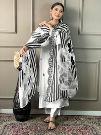 Thumbnail for NOZ2TOZ Women Party Wear Embroidery Worked Kurta With Pant And Dupatta Set - White