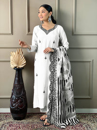 Thumbnail for NOZ2TOZ Women Party Wear Embroidery Worked Kurta With Pant And Dupatta Set - White