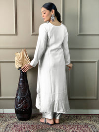 Thumbnail for NOZ2TOZ Women Party Wear Embroidery Worked Kurta With Pant And Dupatta Set - White