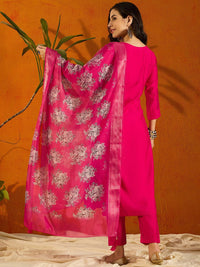 Thumbnail for NOZ2TOZ Women Party Wear Embroidery Worked Kurta With Pant And Dupatta Set - Pink