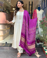 Thumbnail for NOZ2TOZ Women Party Wear Embroidery Worked Viscose Kurta With Pant And Dupatta Set - Off White