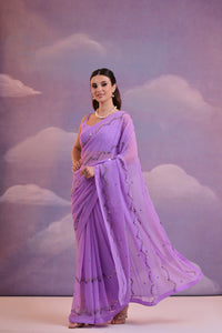 Thumbnail for NOZ2TOZ Women Party Wear Sequence Embroidery Worked Georgette Saree with Unstitched Blouse - Purple