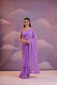Thumbnail for NOZ2TOZ Women Party Wear Sequence Embroidery Worked Georgette Saree with Unstitched Blouse - Purple