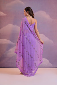Thumbnail for NOZ2TOZ Women Party Wear Sequence Embroidery Worked Georgette Saree with Unstitched Blouse - Purple