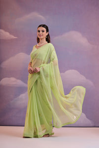Thumbnail for NOZ2TOZ Women Party Wear Sequence Embroidery Worked Georgette Saree with Unstitched Blouse - Parrot Green