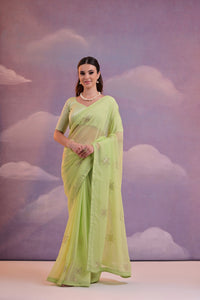 Thumbnail for NOZ2TOZ Women Party Wear Sequence Embroidery Worked Georgette Saree with Unstitched Blouse - Parrot Green