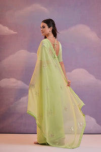 Thumbnail for NOZ2TOZ Women Party Wear Sequence Embroidery Worked Georgette Saree with Unstitched Blouse - Parrot Green