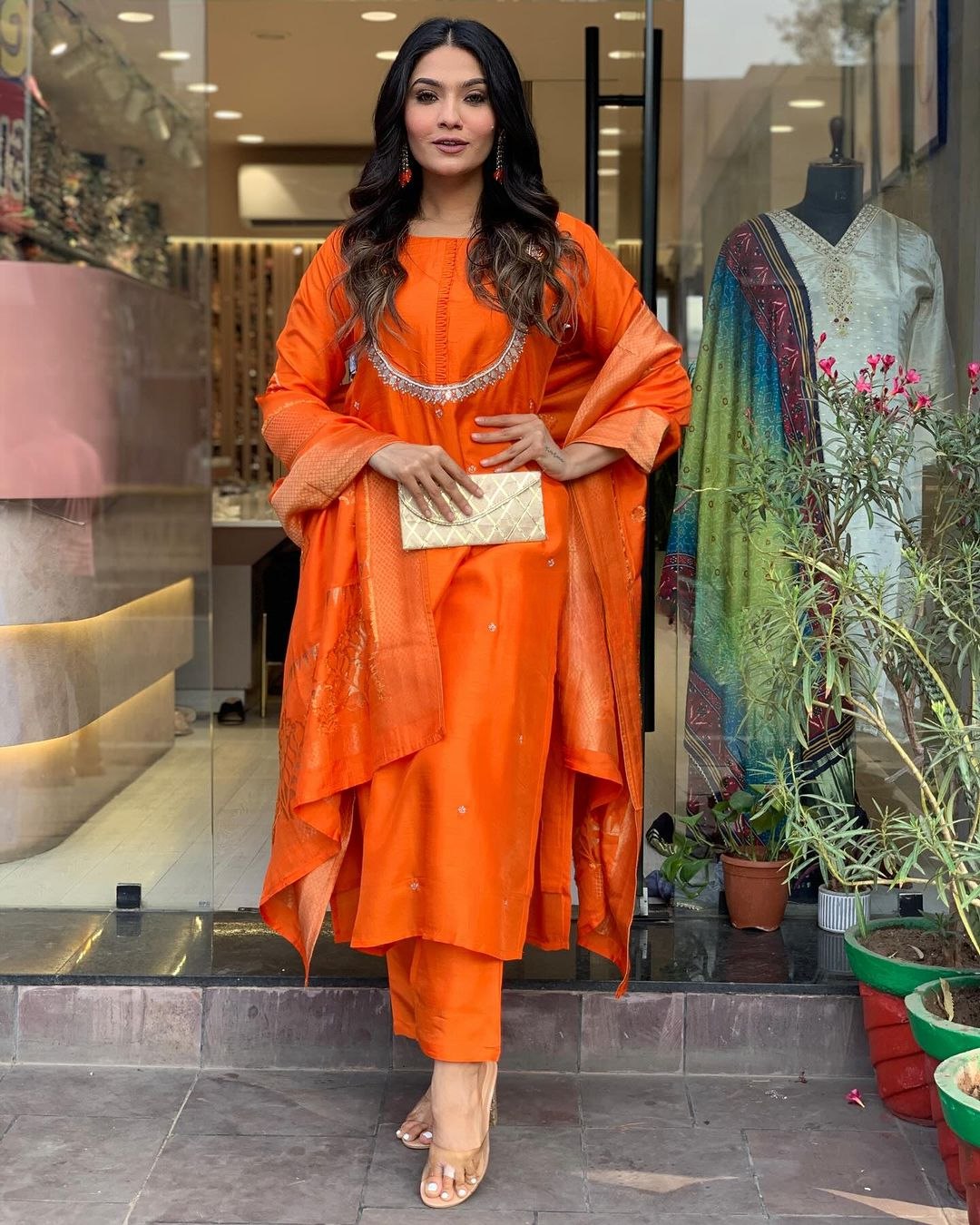 Lyush Women Party Wear Embroidery Worked Kurta With Pant And Duppata Set - Orange
