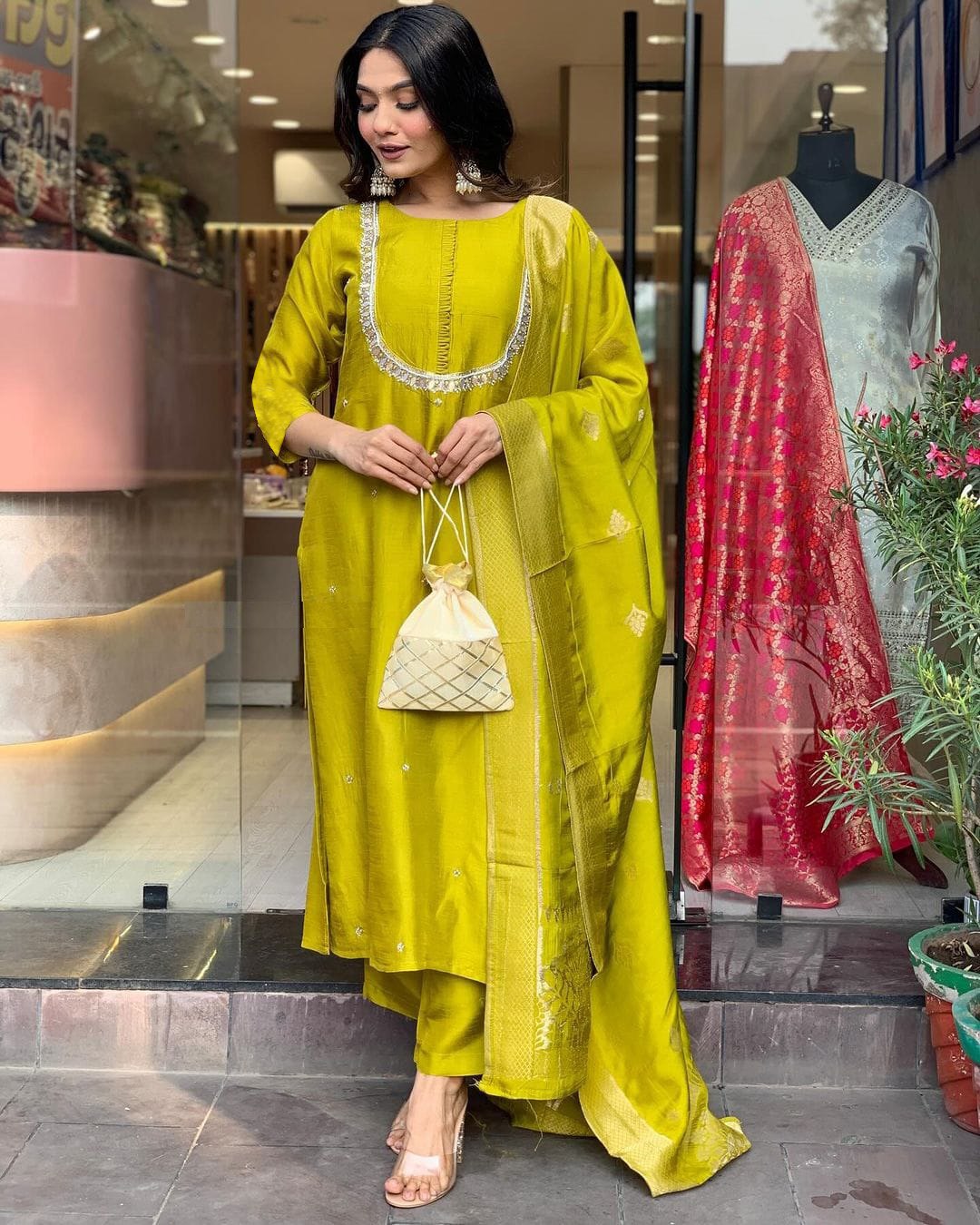 Lyush Women Party Wear Embroidery Worked Kurta With Pant And Duppata Set - Yellow