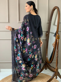 Thumbnail for Lyush Women Party Wear Embroidery Worked Kurta With Pant And Dupatta Set - Black