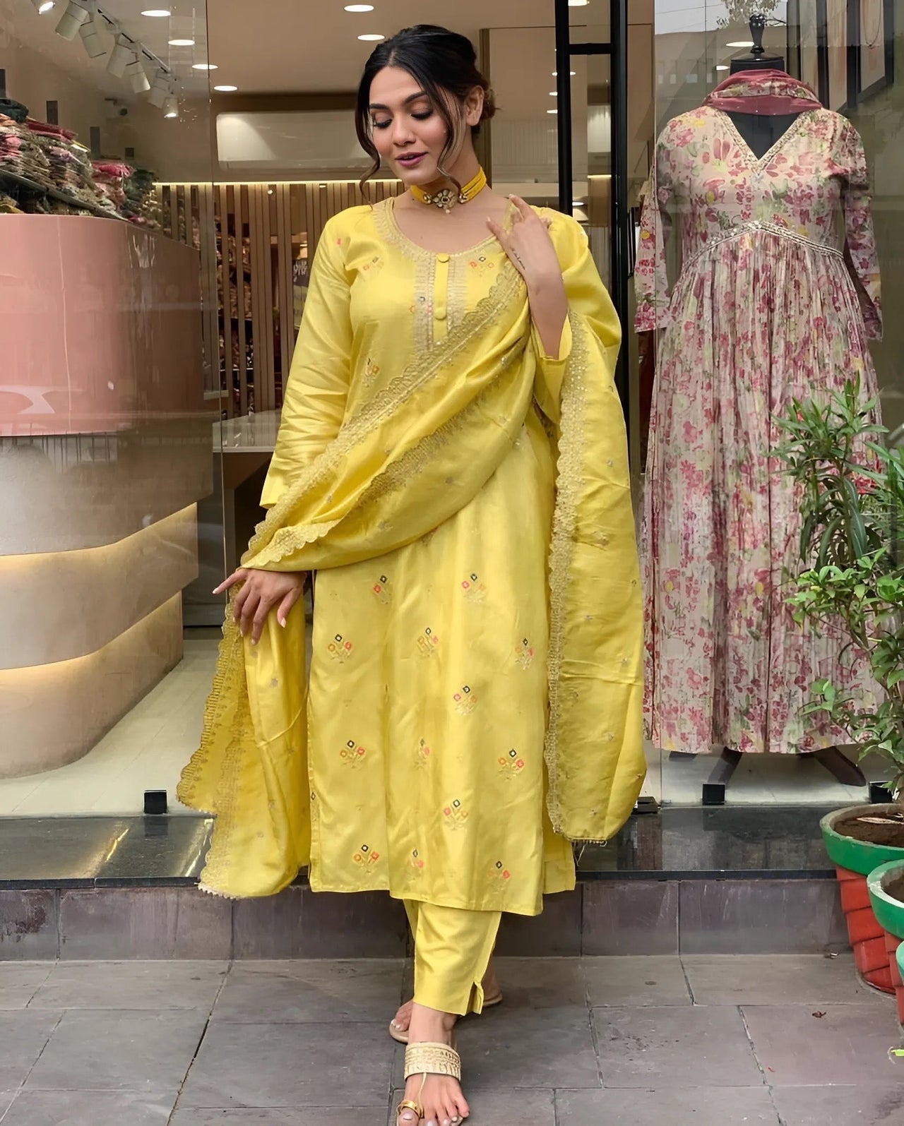 Lyush Women Party Wear Embroidery Worked Kurta With Pant And Duppata Set - Yellow