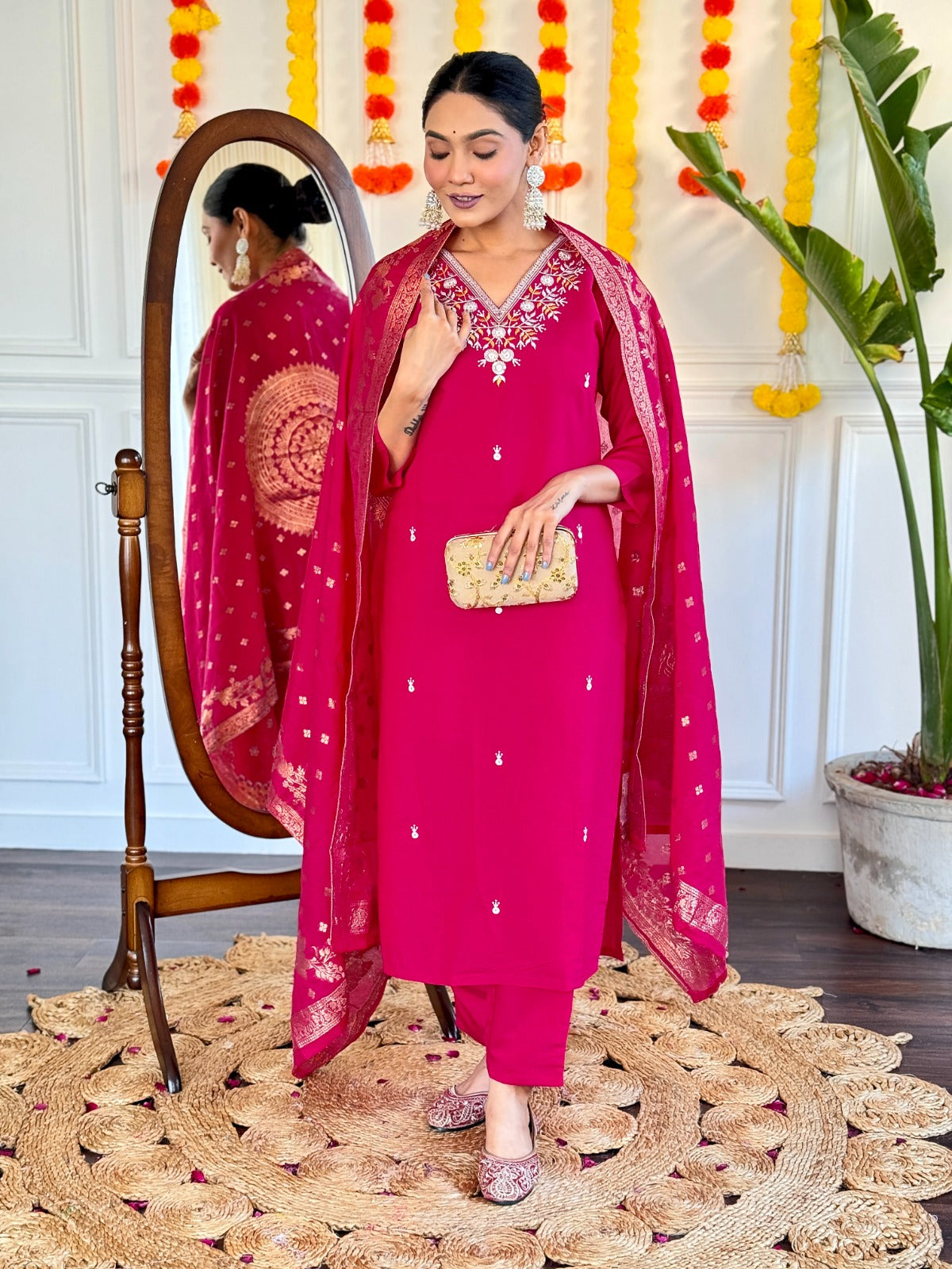 Lyush Women Party Wear Embroidery Worked Kurta With Pant And Duppata Set - Gajri