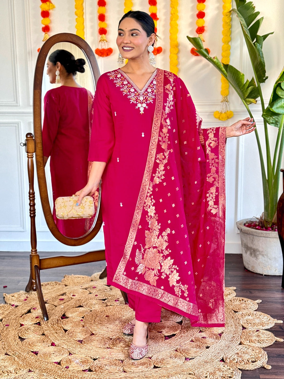 Lyush Women Party Wear Embroidery Worked Kurta With Pant And Duppata Set - Gajri