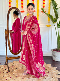 Thumbnail for Lyush Women Party Wear Embroidery Worked Kurta With Pant And Duppata Set - Gajri