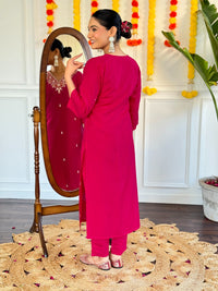 Thumbnail for Lyush Women Party Wear Embroidery Worked Kurta With Pant And Duppata Set - Gajri