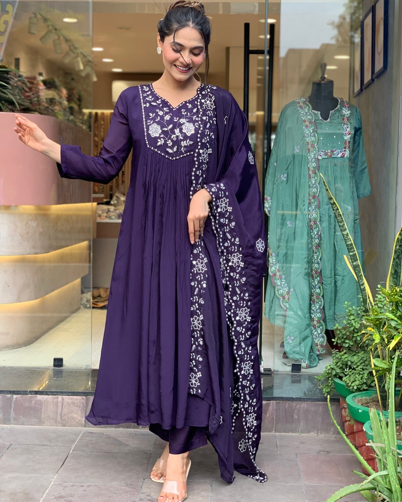 Lyush Women Party Wear Embroidery Worked Kurta With Pant And Duppata Set - Purple