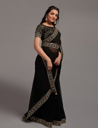 Thumbnail for NOZ2TOZ Women Party Wear Premium Chinon Silk Saree with Unstitched Blouse - Black