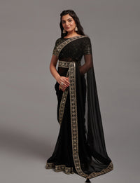 Thumbnail for NOZ2TOZ Women Party Wear Premium Chinon Silk Saree with Unstitched Blouse - Black