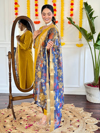 Thumbnail for Lyush Women Party Wear Embroidery Worked Kurta With Pant And Duppata Set - Mustard