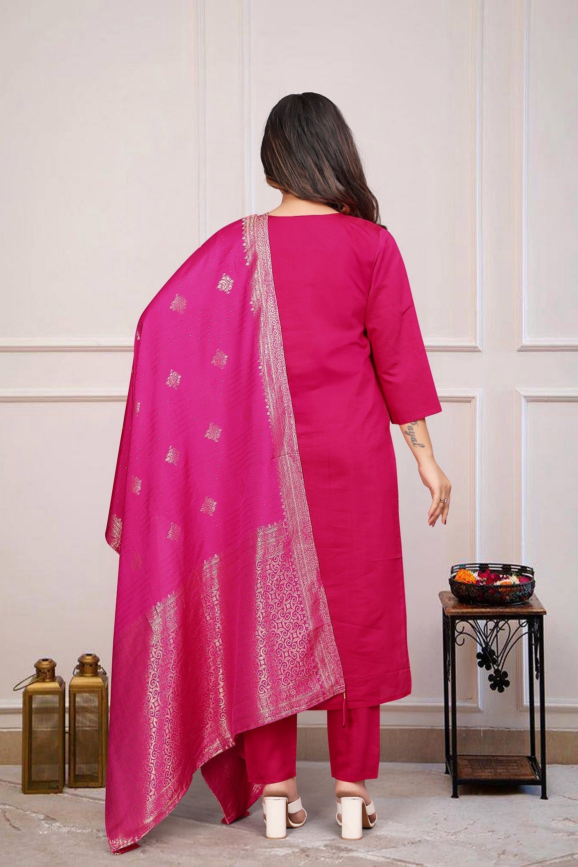 Lyush Women Party Wear Embroidery Worked Kurta With Pant And Duppata Set - Gajri
