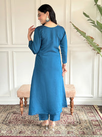 Thumbnail for Lyush Women Party Wear Embroidery Worked Kurta With Pant And Dupatta Set - Petrol Green