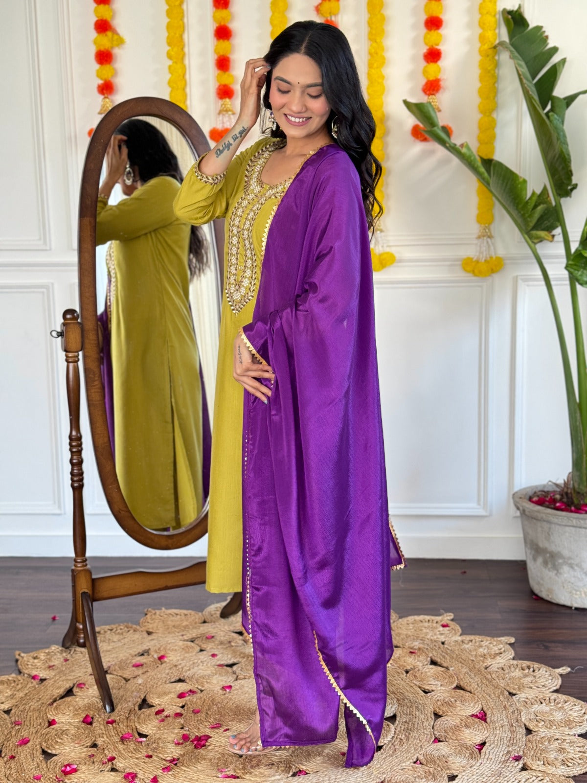 Lyush Women Party Wear Embroidery Worked Kurta With Pant And Duppata Set - Mustard