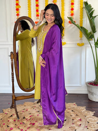 Thumbnail for Lyush Women Party Wear Embroidery Worked Kurta With Pant And Duppata Set - Mustard