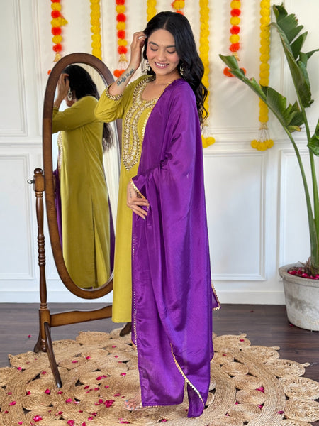 Lyush Women Party Wear Embroidery Worked Kurta With Pant And Duppata Set - Mustard