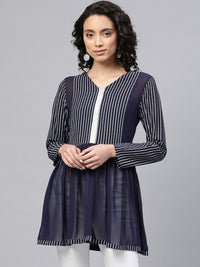 Thumbnail for Ahalyaa Women Navy Blue Georgette Khari Print Tunic